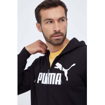 Puma bluza barbati, culoarea negru, cu glugă, cu imprimeu