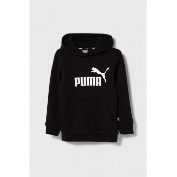 Puma bluza copii ESS Logo Hoodie FL G culoarea negru, cu glugă, cu imprimeu