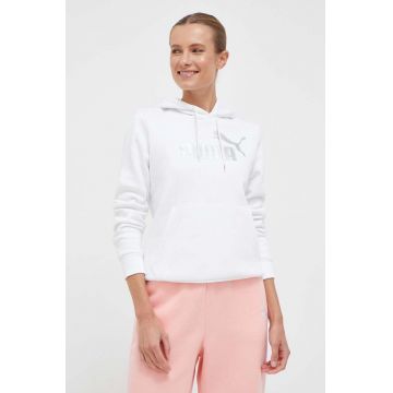 Puma bluza femei, culoarea alb, cu glugă, cu imprimeu