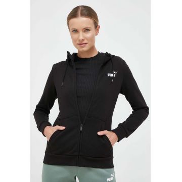 Puma bluza femei, culoarea negru, cu glugă, neted