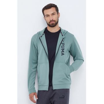 Puma hanorac de antrenament Fit Double Knit culoarea verde, cu glugă, cu imprimeu