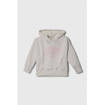 Abercrombie & Fitch bluza copii culoarea gri, cu glugă, cu imprimeu