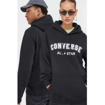 Converse bluza culoarea negru, cu glugă, cu imprimeu