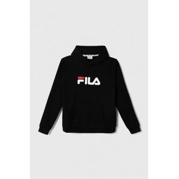 Fila bluza copii culoarea negru, cu glugă, cu imprimeu