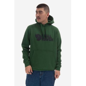 Fjallraven hanorac de bumbac Logo Hoodie bărbați, culoarea verde, cu glugă, cu imprimeu F84144