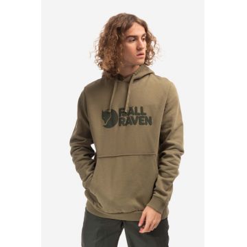 Fjallraven hanorac de bumbac Logo Hoodie bărbați, culoarea verde, cu glugă, cu imprimeu F84144.622-622