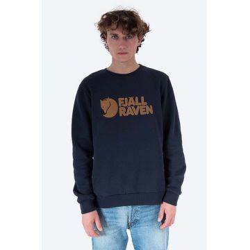 Fjallraven hanorac de bumbac Logo Sweater barbati, culoarea albastru marin, cu imprimeu, F84142