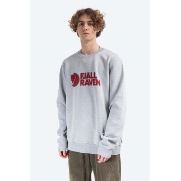 Fjallraven hanorac de bumbac Logo Sweater barbati, culoarea gri, cu imprimeu, F84142