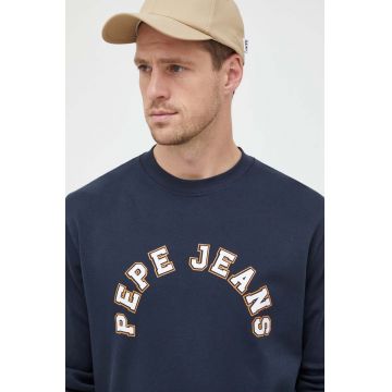 Pepe Jeans hanorac de bumbac Westend barbati, culoarea albastru marin, cu imprimeu