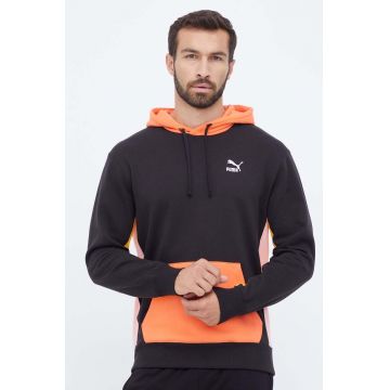 Puma hanorac de bumbac barbati, culoarea negru, cu glugă, modelator