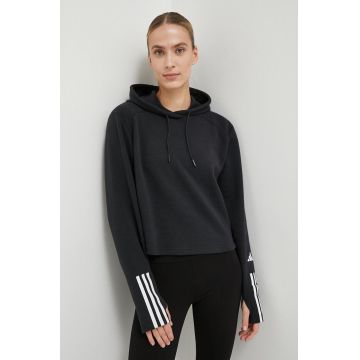 adidas Performance hanorac de antrenament culoarea negru, cu glugă, cu imprimeu