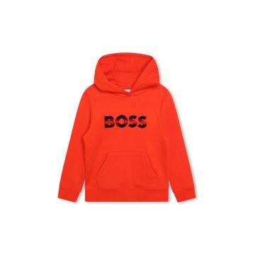 BOSS bluza copii culoarea rosu, cu glugă, cu imprimeu