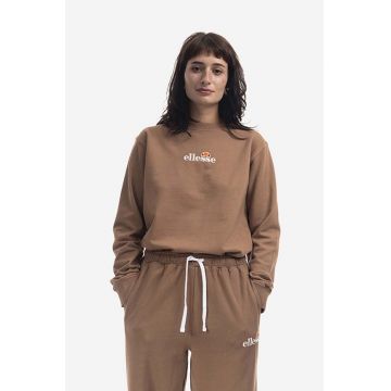 Ellesse hanorac de bumbac Sappan Sweatshirt femei, culoarea maro, cu imprimeu SGM13149-BROWN