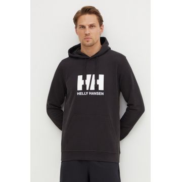 Helly Hansen hanorac de bumbac HH LOGO HOODIE bărbați, culoarea negru, cu glugă, cu imprimeu 33977