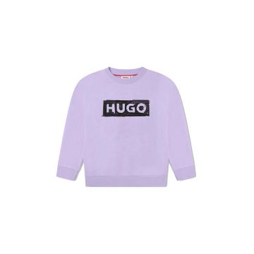 HUGO bluza copii culoarea violet, cu imprimeu