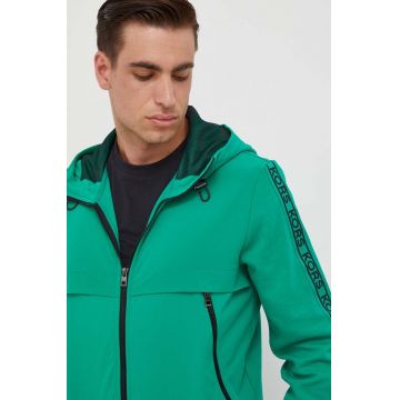 Michael Kors bluza barbati, culoarea verde, cu glugă, cu imprimeu