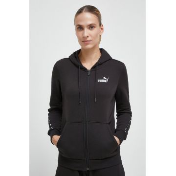 Puma bluza femei, culoarea negru, cu glugă, cu imprimeu