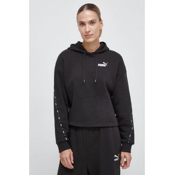 Puma bluza femei, culoarea negru, cu glugă, cu imprimeu