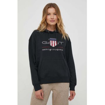 Gant bluza femei, culoarea negru, cu glugă, cu imprimeu