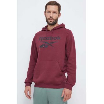 Reebok bluza barbati, culoarea bordo, cu glugă, cu imprimeu