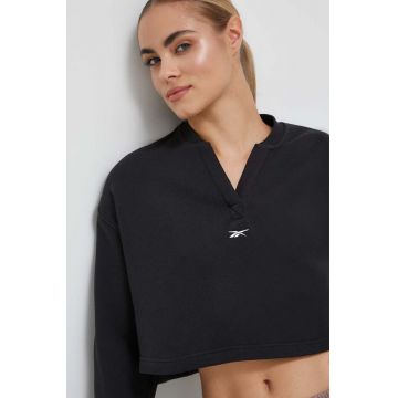 Reebok Classic hanorac de bumbac femei, culoarea negru, cu imprimeu