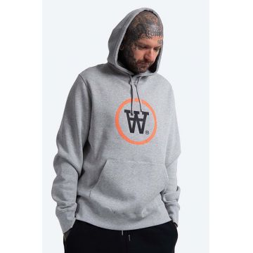 Wood Wood hanorac de bumbac Ian Hoodie bărbați, culoarea gri, cu glugă, cu imprimeu 10135605.2424-GREYMEL