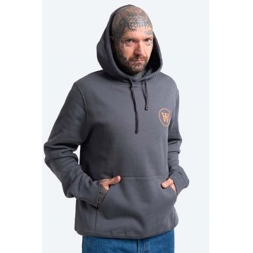 Wood Wood hanorac de bumbac Ian Hoodie bărbați, culoarea gri, cu glugă, cu imprimeu 10135605.2424-GREYMEL