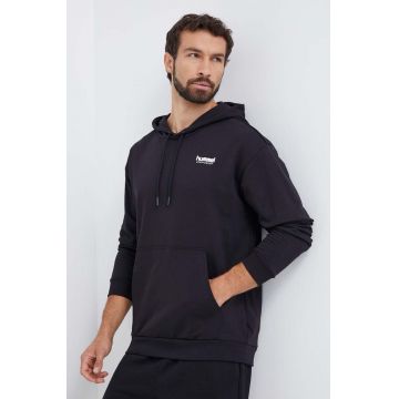 Hummel hanorac de bumbac barbati, culoarea negru, cu glugă, neted