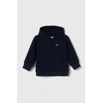 Lacoste bluza copii culoarea albastru marin, cu glugă, neted