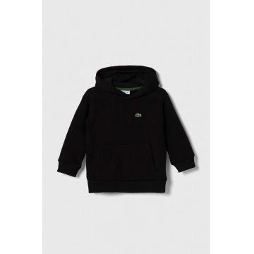 Lacoste bluza copii culoarea negru, cu glugă, neted