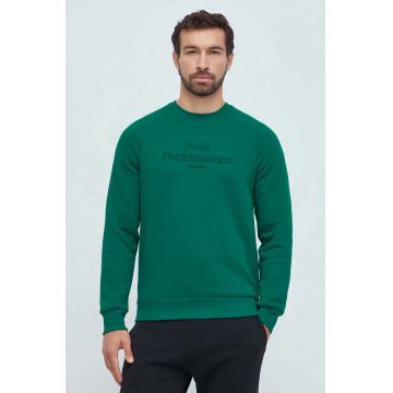 Peak Performance bluza barbati, culoarea verde, cu glugă, neted