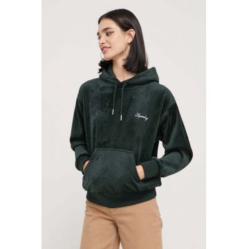 Superdry bluza femei, culoarea verde, cu glugă, neted