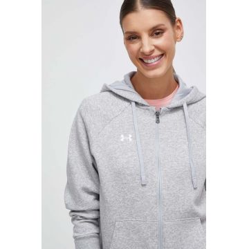 Under Armour bluza femei, culoarea gri, cu glugă, melanj