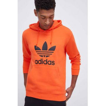 adidas Originals hanorac de bumbac barbati, culoarea portocaliu, cu glugă, cu imprimeu