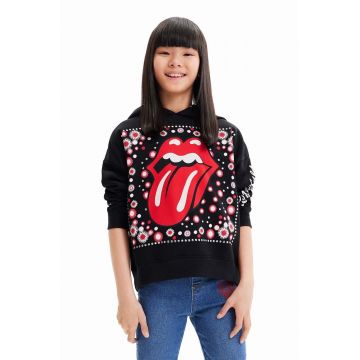 Desigual hanorac de bumbac pentru copii 23WGSK08 SWEAT LONG SLEEVE culoarea negru, cu glugă, cu imprimeu