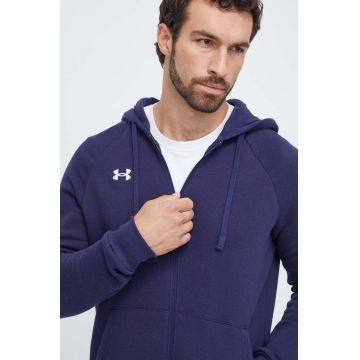 Under Armour bluza barbati, culoarea albastru marin, cu glugă, neted