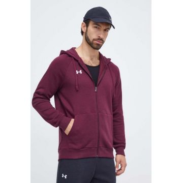 Under Armour bluza barbati, culoarea bordo, cu glugă, neted