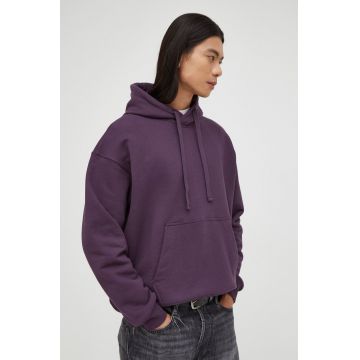 G-Star Raw hanorac de bumbac barbati, culoarea violet, cu glugă, neted