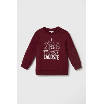 Lacoste hanorac de bumbac pentru copii culoarea bordo, cu imprimeu