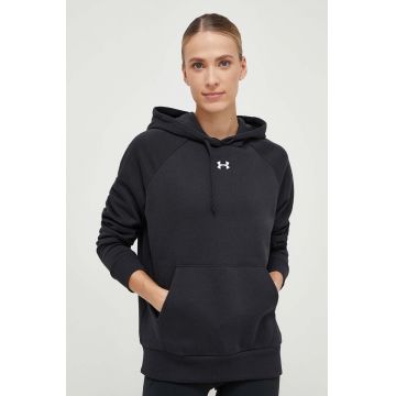 Under Armour bluza femei, culoarea negru, cu glugă, neted