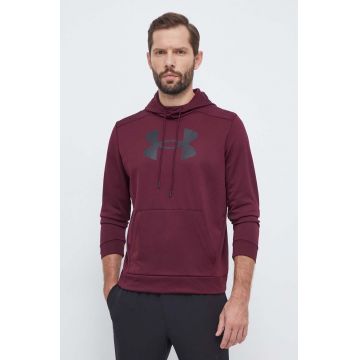 Under Armour hanorac de antrenament culoarea bordo, cu glugă, cu imprimeu