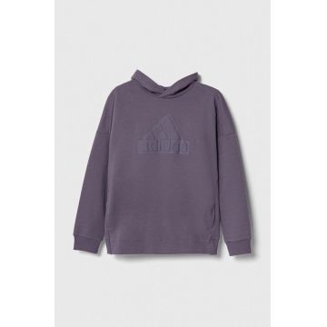 adidas bluza copii culoarea violet, cu glugă, cu imprimeu