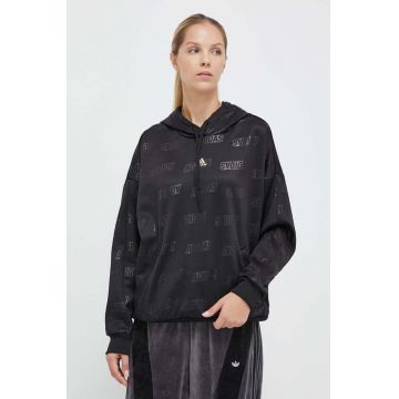 adidas bluza femei, culoarea negru, cu glugă, modelator