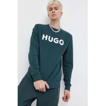 HUGO hanorac de bumbac bărbați, culoarea verde, cu imprimeu 50477328