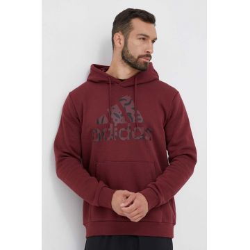 adidas bluza barbati, culoarea bordo, cu glugă, cu imprimeu