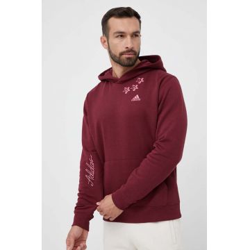 adidas bluza barbati, culoarea bordo, cu glugă, cu imprimeu