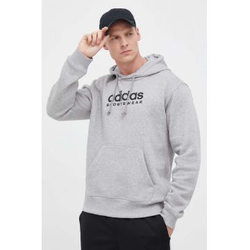 adidas bluza barbati, culoarea gri, cu glugă, cu imprimeu