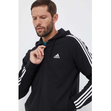 adidas hanorac de bumbac bărbați, culoarea negru, cu glugă, cu imprimeu IC0433