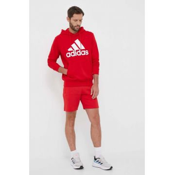 adidas hanorac de bumbac bărbați, culoarea roșu, cu glugă, cu imprimeu IC9365