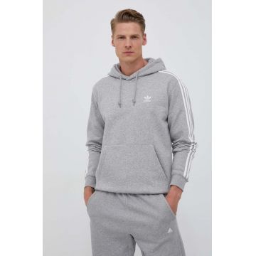 adidas Originals bluză 3-Stripes bărbați, culoarea gri, cu glugă, melanj IL2496